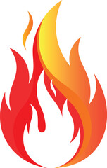 Stylized red orange and yellow flame graphic on white background fire heat