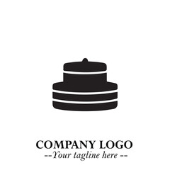 Delicious Cake Icon Symbol in Black on White Background with Sweet Minimalist Modern Design