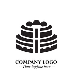 Delicious Cake Icon Symbol in Black on White Background with Sweet Minimalist Modern Design