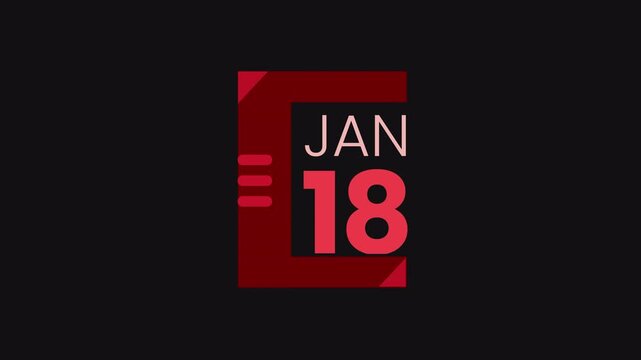 18th December calendar icon animation. Alpha matte with transparent background 4K resolution.