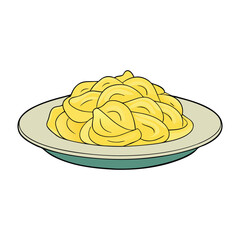 A plate piled high with uncooked pasta strands, neatly arranged and pale in color, ready for boiling and turning into a delicious meal.
