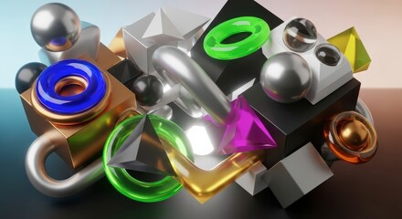 Abstract Geometric Shapes Assemblage Dynamic Arrangement