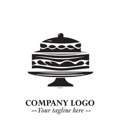 Delicious Cake Icon Symbol in Black on White Background with Sweet Minimalist Modern Design