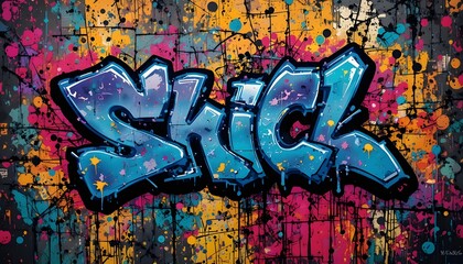 Naklejka premium Colorful Cartoon Graffiti Music Wallpaper with Grunge Texture and Urban Street Art Style Illustration