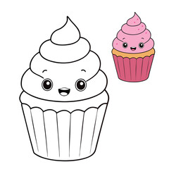A delightful cupcake coloring page featuring a sweet, frosted treat with sprinkles, perfect for kids to add their own colorful, playful touch and creativity.
