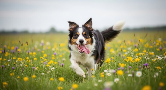 Border collie running in field