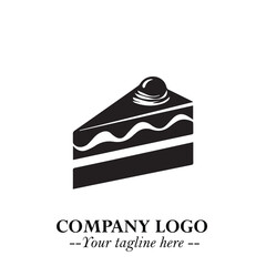 Delicious Cake Icon Symbol in Black on White Background with Sweet Minimalist Modern Design