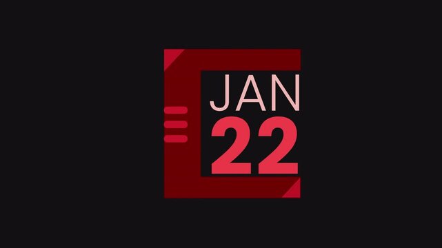 22nd December calendar icon animation. Alpha matte with transparent background 4K resolution.