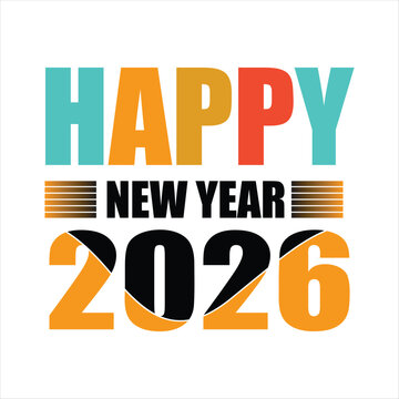 Happy New Year 2026 Typography Vector Design | Colorful Modern Celebration T-Shirt Art