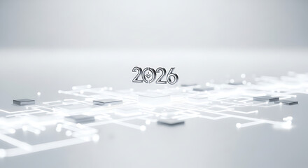 Futuristic digital year 2026 with glowing circuit board connections