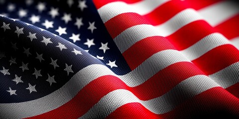 Waving American Flag Close-Up Texture, USA Stars and Stripes