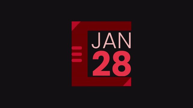 28th December calendar icon animation. Alpha matte with transparent background 4K resolution.