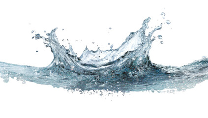 Transparent water splash with droplets, creating a dynamic, artistic effect against a black backdrop