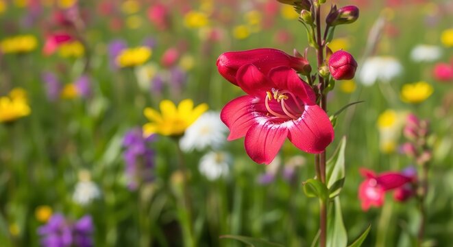 Closeup of a red penstemon flower