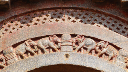 India, Bihar, Beautiful Carvings of Elephants on The Entrance of Barabar Caves.