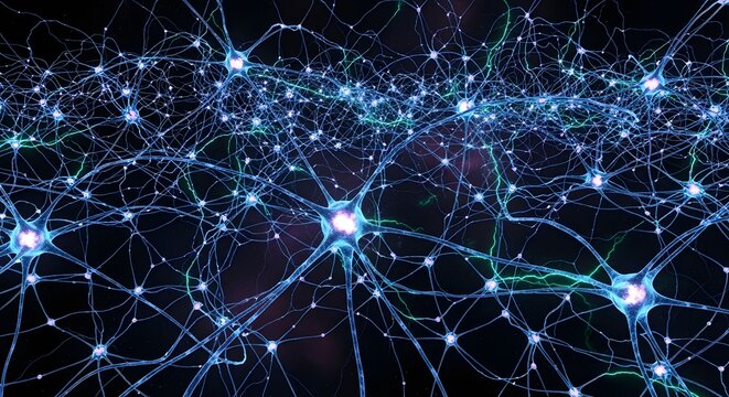 Illustration of human brain neurons firing electrical signals in the brain