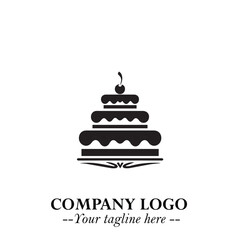 Delicious Cake Icon Symbol in Black on White Background with Sweet Minimalist Modern Design