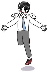 Fireして全てから解放される若手男性会社員のベクターイラスト