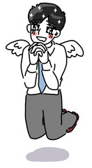 Fireして全てから解放される若手男性会社員のベクターイラスト