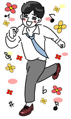 Fireして全てから解放される若手男性会社員のベクターイラスト