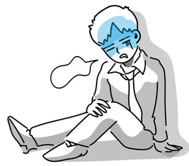 二日酔いで顔面蒼白グロッキーになる若い会社員のベクターイラスト