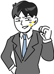 ガッツポーズをしてキメ顔をする若い社員のポートレートベクターイラスト
