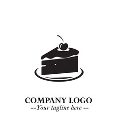 Delicious Cake Icon Symbol in Black on White Background with Sweet Minimalist Modern Design