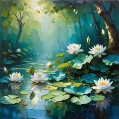water lilies in the pond