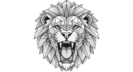Majestic Lion Head Illustration with Geometric Patterns and Sharp Lines