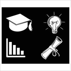 Fototapeta premium Education and knowledge symbols on a black background vector