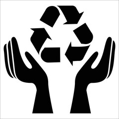 Hands protectively holding a recycling symbol icon