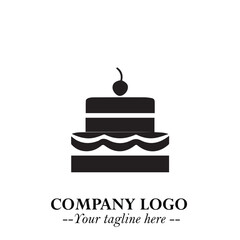 Delicious Cake Icon Symbol in Black on White Background with Sweet Minimalist Modern Design