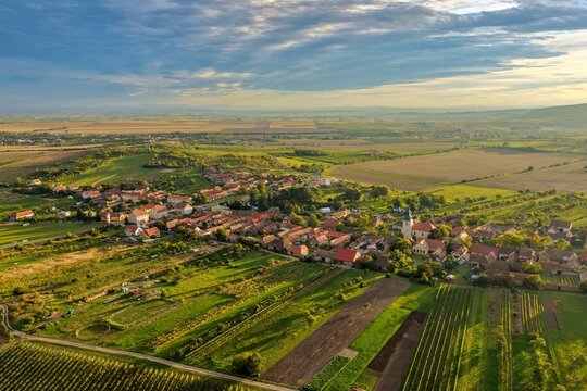 Autumn aerial view of Havran&iacute;ky wine village in the Znojmo region, Podyj&iacute; National Park, South Moravia, Czech Republic