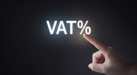 Fototapeta premium Navigating VAT: A finger delicately interacts with a glowing VAT symbol, suggesting a focus on taxation, finance, and fiscal matters. Generative Ai