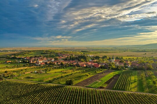 Autumn aerial view of Havran&iacute;ky wine village in the Znojmo region, Podyj&iacute; National Park, South Moravia, Czech Republic
