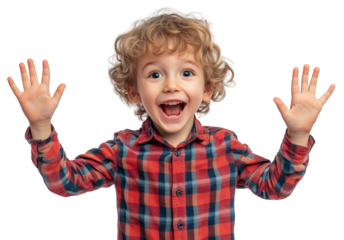 Boy excited wow hand up isolated on white background png transparent clipart.