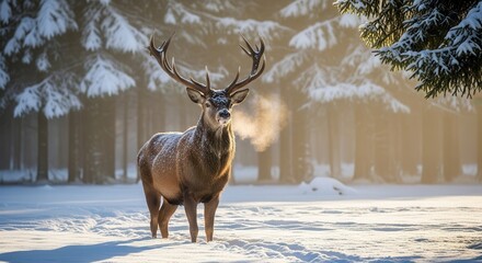 Majestic deer in a winter forest