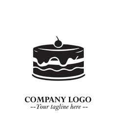 Delicious Cake Icon Symbol in Black on White Background with Sweet Minimalist Modern Design