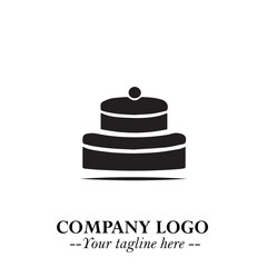 Delicious Cake Icon Symbol in Black on White Background with Sweet Minimalist Modern Design