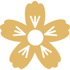 Golden Abstract Five Petal Flower Symbol with White Center and Internal White Lines Decorative Floral Element on Transparent Background