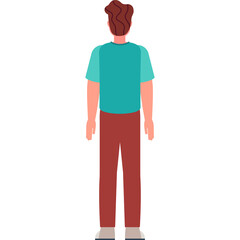 Full Body Rear View of a Man Wearing a Teal T-shirt and Red Pants Standing Against a Transparent White Background