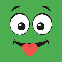 Obraz premium Funny Cartoon Face Green Square with Big Eyes Tongue Out and Smiling Mouth on Transparent Background Digital Art