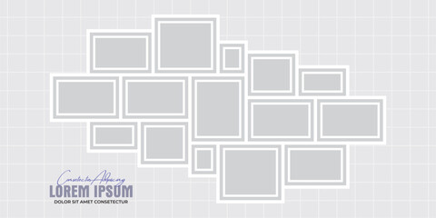 Pictures or photos frame collage, page grid layout abstract photo frames and digital photo wall template
