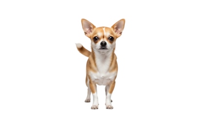 Small chihuahua dog standing on its hind legs with one paw raised on a black background looking forward created with generated ai