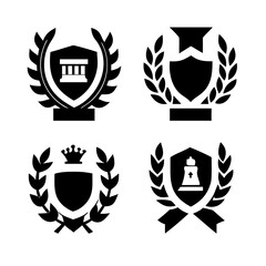 Obraz premium Vintage educational coat of arms set with university college and academy elements isolated vector illustration. Laurel wreaths, shields, ribbons illustration for awards ,badges, and branding designs 