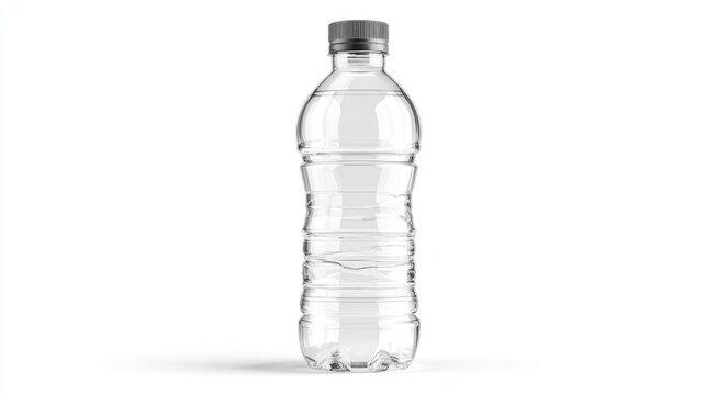 Front view of plastic one liter water bottle isolated on a white background 
