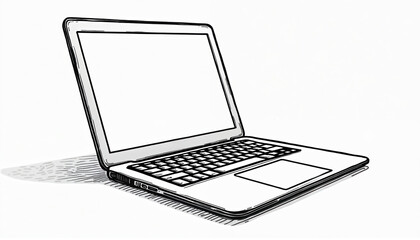 Open laptop outline with blank screen and keyboard. Minimalist tech illustration for digital content creation, business or education needs. Modern notebook design for graphic projects.