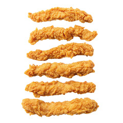 Crispy fried chicken strips isolated on transparent background