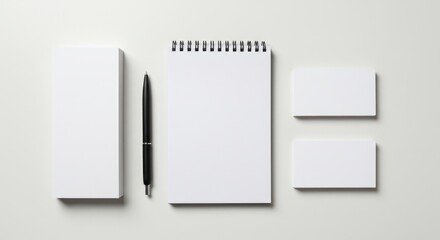 Blank Stationery Mockup - Notepad, Pen, Cards.