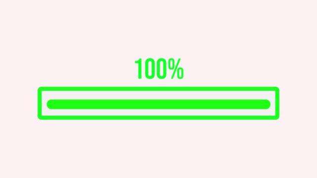 Set of loading bar animation with various updating .Loading bar and percentage Futuristic progress loading bar 0-100 percent .4K animaton green & white